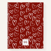 Mongram Red Heart Pattern Sketchbook Notizblock (Vorderseite)