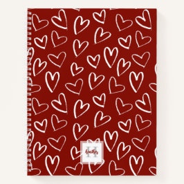 Mongram Red Heart Pattern Sketchbook Notizblock