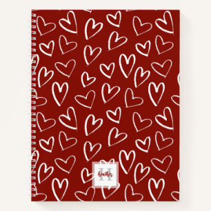 Mongram Red Heart Pattern Sketchbook Notizblock