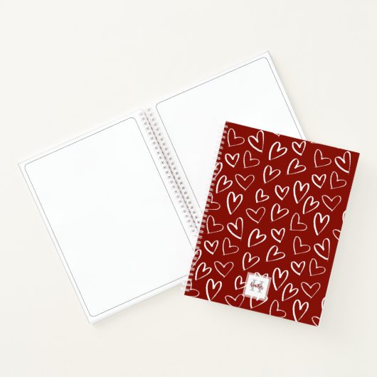 Mongram Red Heart Pattern Sketchbook Notizblock (Innenseite)