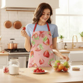 Mongram Red Strawberry Summer Fun Modern Girl Schürze