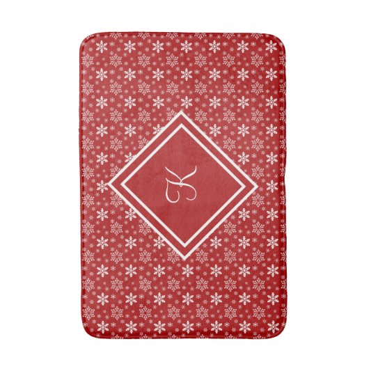 Mongram Red White Snowflake Winterurlaub Badematte (Vorderseite Vertikal)