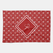 Mongram Red White Snowflake Winterurlaub Geschirrtuch (Horizontal)