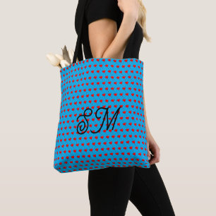 Mongram Rotes Herz Mädchenhaft Luftballon Blau All Tasche