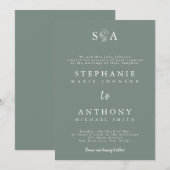 Mongram Sage Green Wildblume Wedding Einladung (Vorne/Hinten)
