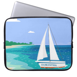 Mongram Sailboat Coastal Tropical Laptop Sleeve