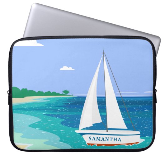 Mongram Sailboat Coastal Tropical Laptop Sleeve (Vorderseite)
