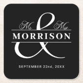 Mongram Schwarz-weiß Wedding Rechteckiger Pappuntersetzer (Vorderseite)