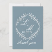 Mongram Script Branch Dusty Blue Wedding Danke Einladung (Vorderseite)