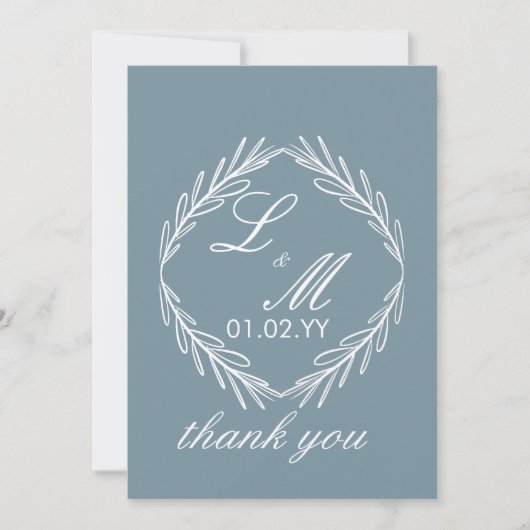 Mongram Script Branch Dusty Blue Wedding Danke Einladung (Vorderseite)