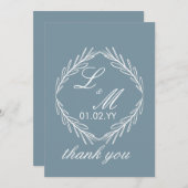 Mongram Script Branch Dusty Blue Wedding Danke Einladung (Vorne/Hinten)