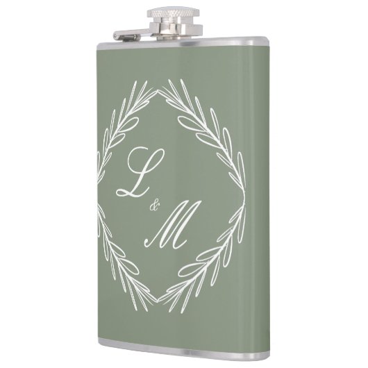 Mongram Script Branch Sage Green Wedding Flachmann (Links)