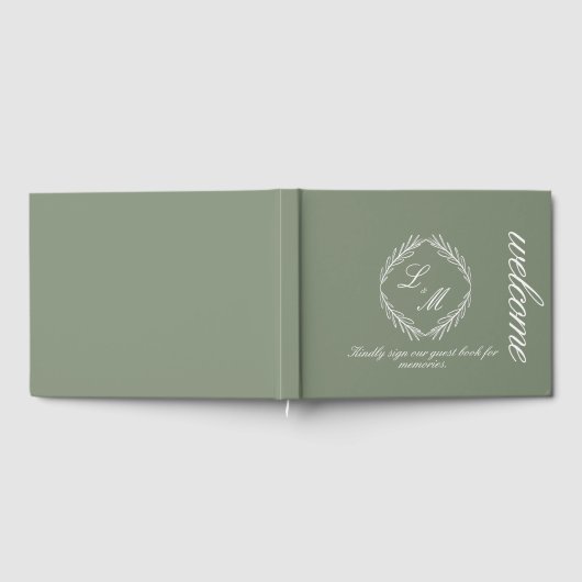 Mongram Script Branch Sage Green Wedding Gästebuch (Voll)