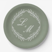 Mongram Script Branch Sage Green Wedding Pappteller (Vorderseite)