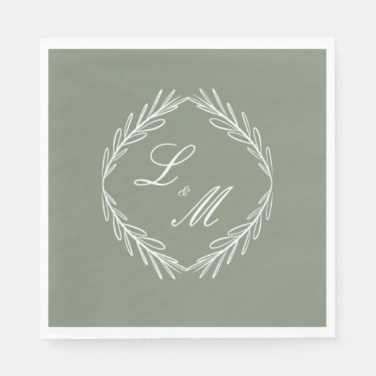 Mongram Script Branch Sage Green Wedding Serviette (Vorderseite)