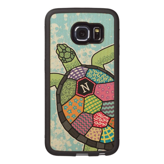Mongram Sea Turtle Farbmuster Carved Samsung Galaxy S6 Edge Holzhülle (Rückseite)