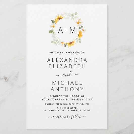Mongram Sonnenblume Eukalyptus Wedding (Vorderseite)