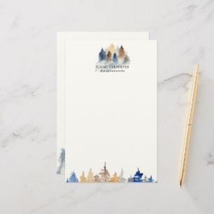 Mongram Stationery Paper Rustic Evergreen Trees Briefpapier