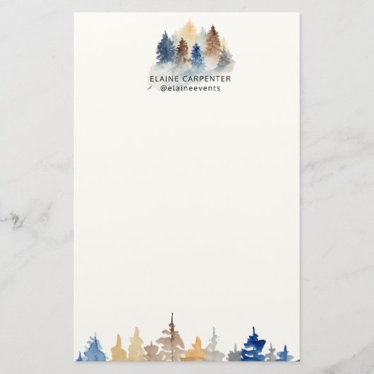 Mongram Stationery Paper Rustic Evergreen Trees Briefpapier (Vorderseite)