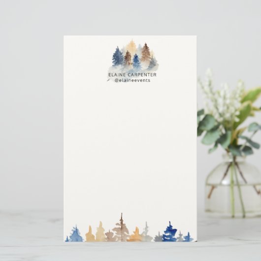 Mongram Stationery Paper Rustic Evergreen Trees Briefpapier (Stehend Vorderseite)