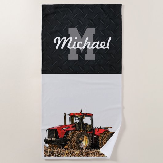 Mongram Traktor Farm Tillage Men Equipment Strandtuch (Vorderseite)
