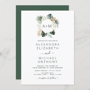 Mongram Tropical Emerald Green Wedding Einladung