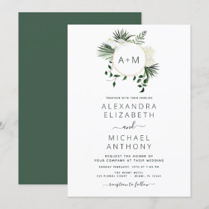 Mongram Tropical Emerald Green Wedding Einladung