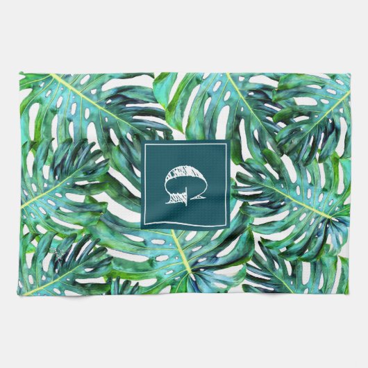 Mongram Tropical Greenerenerity Muster Monstera Le Geschirrtuch (Horizontal)