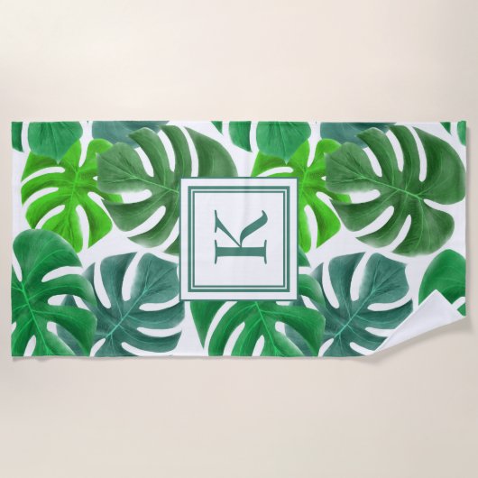 Mongram Tropical Palm Leaf Muster Strandtuch (Vorderseite)
