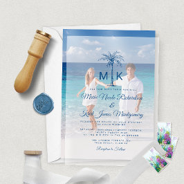 Mongram Tropical Palm Tree Formal Beach Wedding Pergament Einladungen