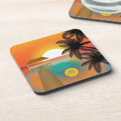 Mongram Tropical Paradise Ocean Sunset Getränkeuntersetzer (Linke Seite)