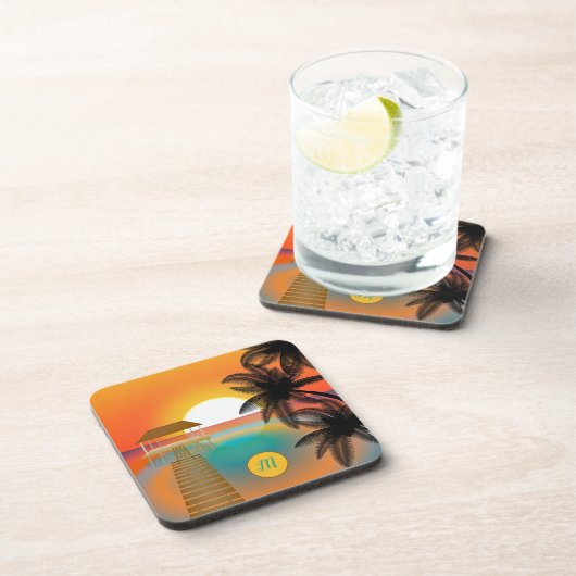 Mongram Tropical Paradise Ocean Sunset Getränkeuntersetzer (Rechte Seite)