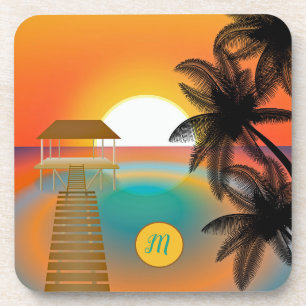 Mongram Tropical Paradise Ocean Sunset Getränkeuntersetzer
