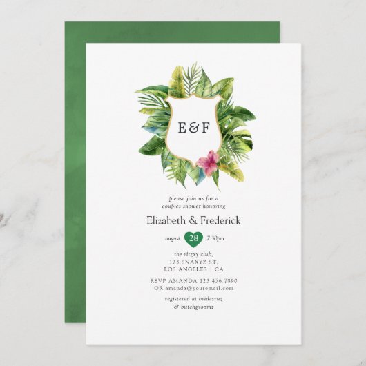 Mongram Tropical Summer Beach Paare Dusche Einladung (Vorne/Hinten)