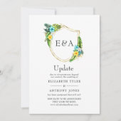 Mongram Tropical Summer Beach Wedding Update Einladung (Vorderseite)