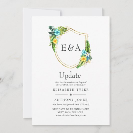 Mongram Tropical Summer Beach Wedding Update Einladung (Vorderseite)