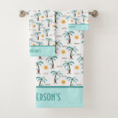 Mongram Tropical Summer Palm Trees Sunshine Beach Badhandtuch Set (Insitu)