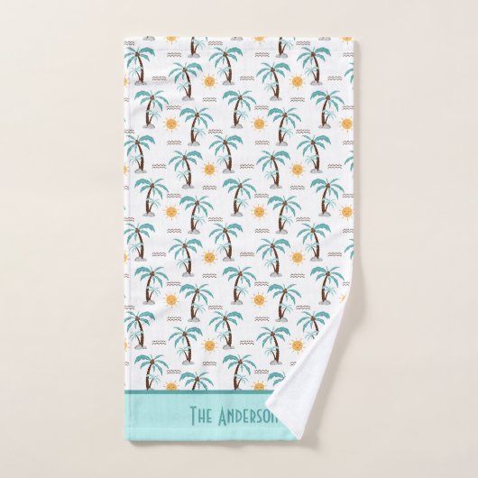 Mongram Tropical Summer Palm Trees Sunshine Beach Badhandtuch Set (Handtuch)