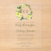 Mongram Watercolor Gelbe Blumenzange Acryleinladungen (Vorderseite)