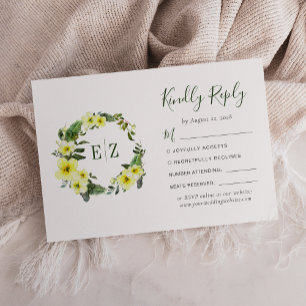 Mongram Watercolor Gelbe Blumenzange RSVP Karte