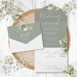 Mongram Wedding Green Botanical Greenerity All In One Einladung<br><div class="desc">Das Ganze in einer grünen Weissagung mit botanischer Vegetation,  rustikalen Blätter und eleganter Typografie. Die Einladung enthält eine perforierte RSVP-Karte,  die für Sie individuell adressiert oder links als leere Karte für die Handschrift der Adressdaten Ihres Gastes verwendet werden kann. Entwickelt von Thisisnotme©</div>