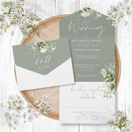 Mongram Wedding Green Botanical Greenerity All In One Einladung