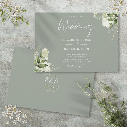 Mongram Wedding Green Botanical Greenerity Einladung