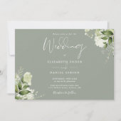 Mongram Wedding Green Botanical Greenerity Einladung (Vorderseite)