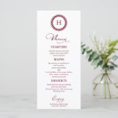 Mongram Wedding Menu Cards Burgundy Menükarte (Stehend Vorderseite)