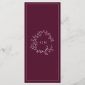 Mongram Wedding Menu von Burgundy Leafy Wappen Menükarte (Rückseite)