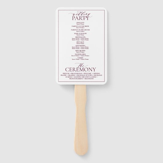 Mongram Wedding Program für Burgundy Leafy Wappen Fächer (Rückseite)