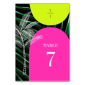 Mongram Wedding Tropical Neon Arches Palm Tree Tischnummer (Rückseite)