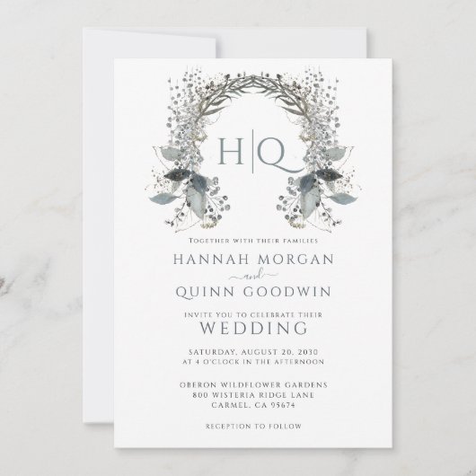 Mongram Wedding Wreath Wedding Einladung (Vorderseite)