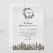 Mongram Winter Watercolor Floral Wreath Wedding Einladung (Vorderseite)